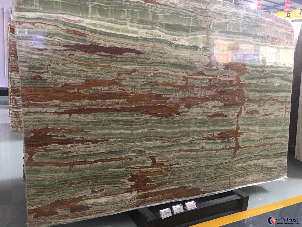 Red vein bamboo green onyx marble slabs